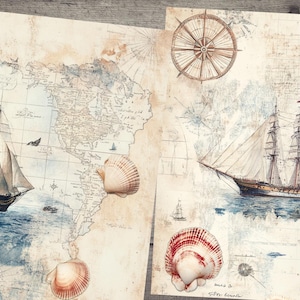 Nautical Junk Journal Kit - Digital Printable Vintage Ephemera, Scrapbooking Kit, DIY Journal Pages, Ocean-Themed Paper Pack Kit 167