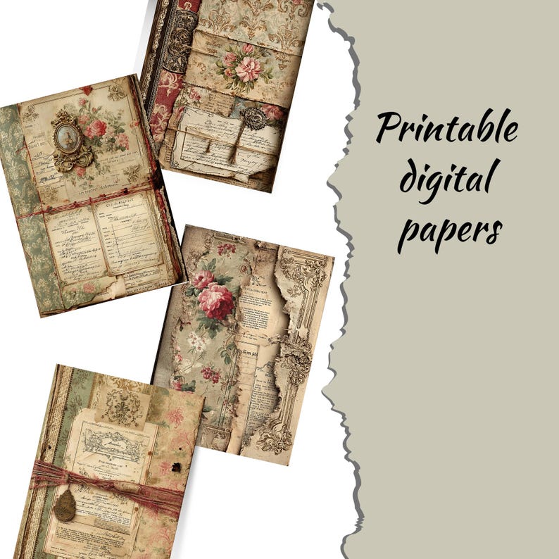 Vintage Junk Journal Pages Bundle, Shabby Chic Ephemera Kit, Victorian ...