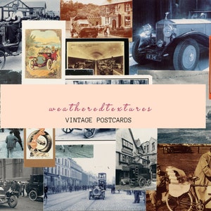 Kortstondige auto's, ansichtkaarten oldtimers, afdrukbare digitale download junk Journal, scrapbooking, papierkunst