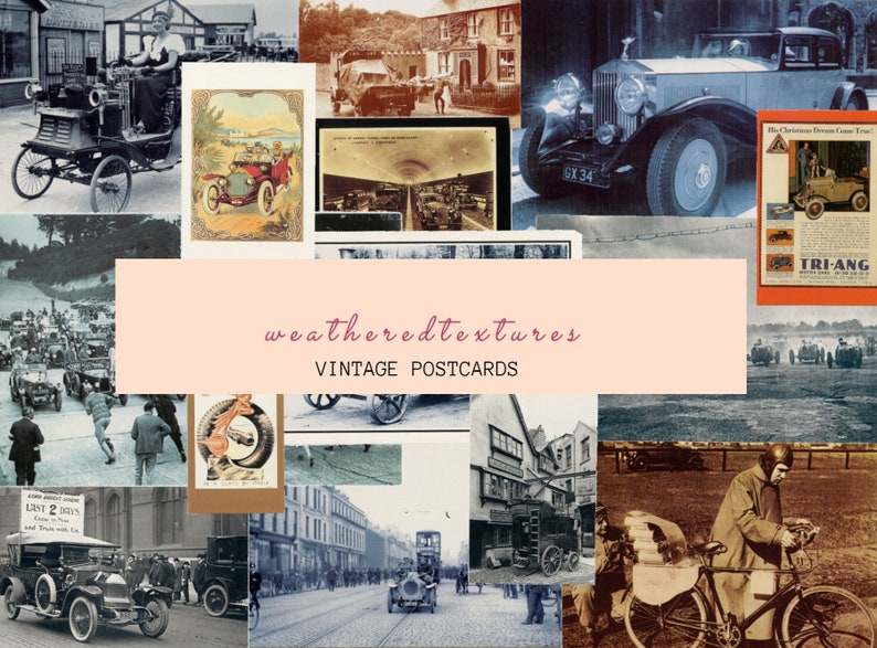 Cars ephemera, Vintage Cars postcards, Printable Digital download Junk Journal, Scrapbooking, Paper Crafts image 1