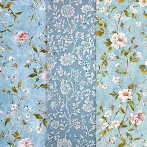 Vintage Blue Floral Digital Papers, 23 Commercial Use Scrapbook Backgrounds, Printable Craft Patterns, DIY Invitations & Cardmaking Kit