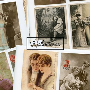Français Couples Lovers Digital Download, Cartes postales vintage, Téléchargement numérique Couples Lovers, Cartes de journalisation, Kit 16