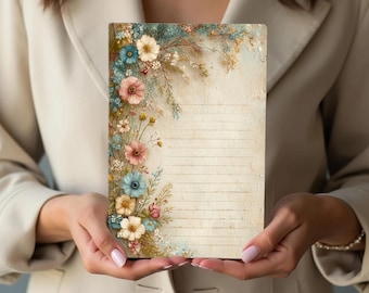 Vintage Floral Journal Pages Printable Lined Writing Paper Digital Download for Junk Journals & Stationery