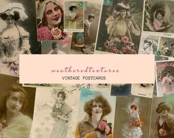 Printable French Postcards, Junk Journal Vintage Women, Junk Journaling Ephemera, Digital Antique Portraits, Vintage French Woman pictures
