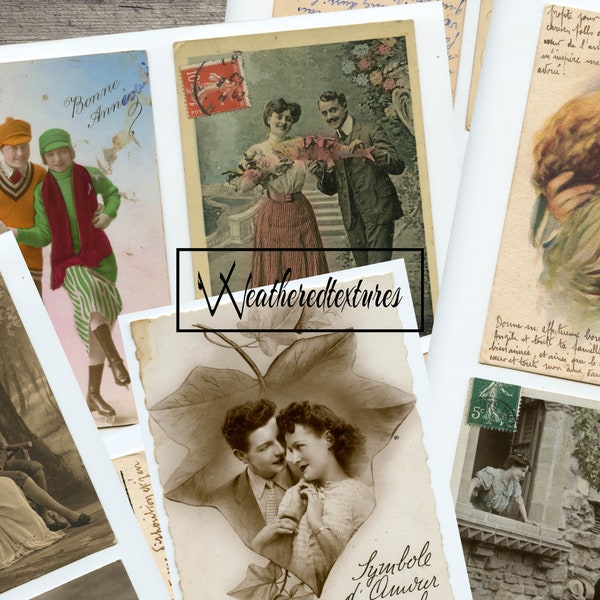 French Couples Lovers Digital Download, Vintage Postcards, Couples Lovers digital download, Journaling cards, Kit 18