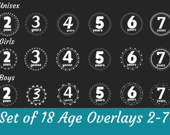 Photography Overlays For Numbers Overlays For Photography Unisex Girls Boys Set 18 PNG files INSTANT DOWNLOAD