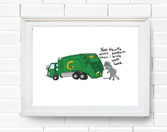 Funny Wall Art Cartoon Printable Gift For Garbageman Wall Art Racoon Printable Wall Art For Trash Man