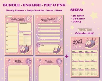 BUNDLE Weekly Planner, Daily Checklist - Notes - Blank - FREE Calendar 2023 -  download and PRINT at home! - English and German