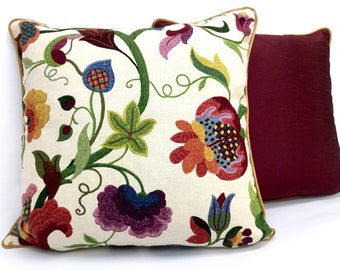 Burgundy Pillow Cover, Schumacher Multicolor Floral Linen Blend Custom Decorative Pillow Cover, Throw Pillow Cover, Toss Cushion Cover, Size