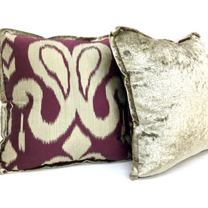 Burgundy Beige Paisley Custom Decorative Pillow Cover, Throw Pillow Cover, Cushion Cover, Toss Pillow, Beige Velvet-Chenille, Size: 18 x 18