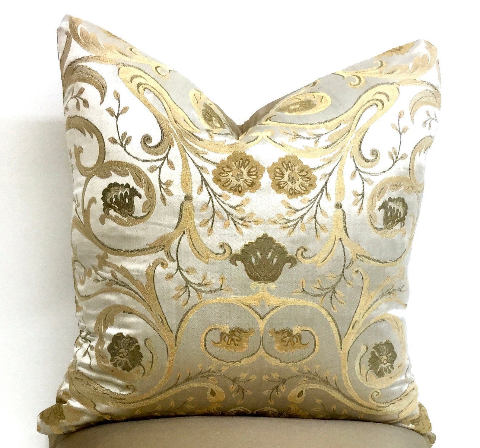 22x22" Brocade Jacquard Classic Cushion COVER Sofa Beige Home Decor Pillow Case 