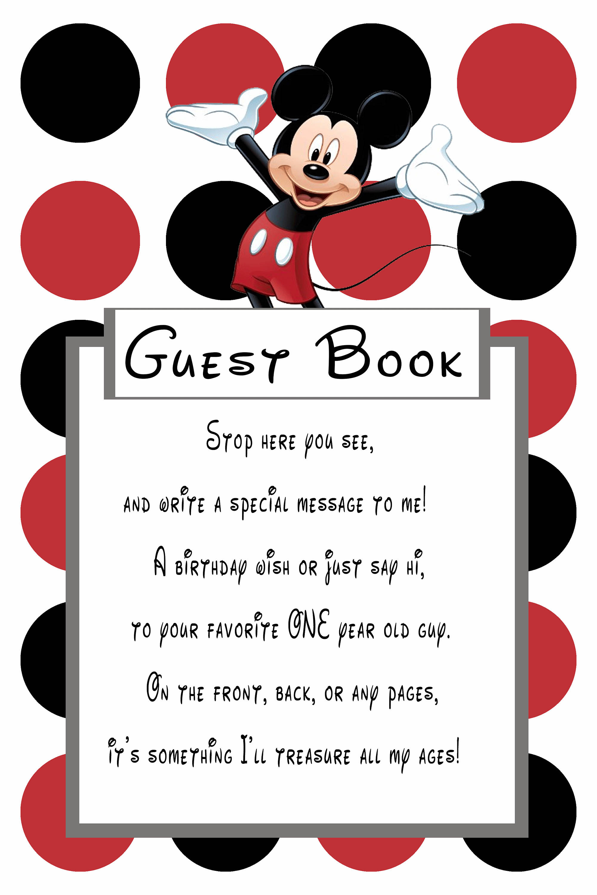 Mickey Mouse Guest Book Sign for 1 year old boy | Etsy