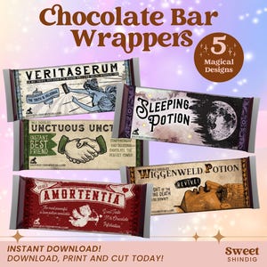 Wizard Party Candy Wrappers, Halloween Party Favor, Apothecary Label, Hershey Bar Wrapper, Wizard Party Supplies, Instant Download