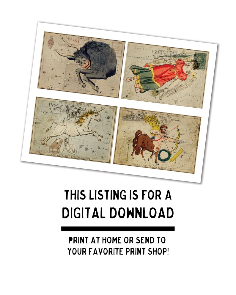 Zodiac Printable Postcards Astrology Chart Cards Etsy