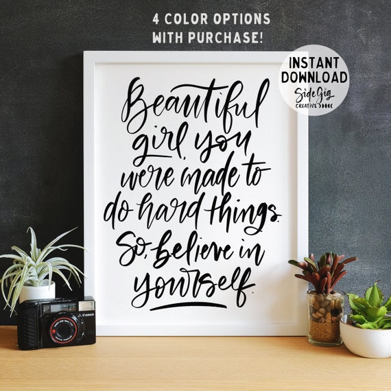 Beautiful Girl Printable Room Decor Inspirational Wall Art Etsy