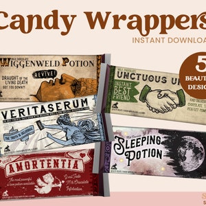 Wizard Party Candy Wrappers, Halloween Party Favor, Apothecary Label, Hershey Bar Wrapper, Wizard Party Supplies, Instant Download