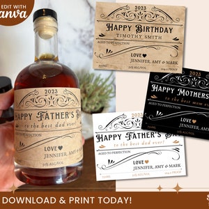 Customizable Whiskey Label, Whiskey Label Template, Father&#39;s Day Printable Whiskey Label, Birthday Whiskey Canva