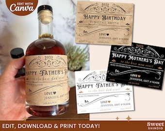Customizable Whiskey Label, Whiskey Label Template, Father's Day Printable Whiskey Label, Birthday Whiskey Canva