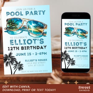 Tween Teen Teenage Boys B-day | Pool Party Invite | Editable Template | Editable Pool Birthday Invitation | Print or Text | Canva
