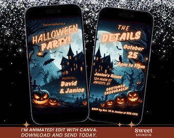 Editable Halloween Party Video Template, Animated Halloween Invite, Instant Download