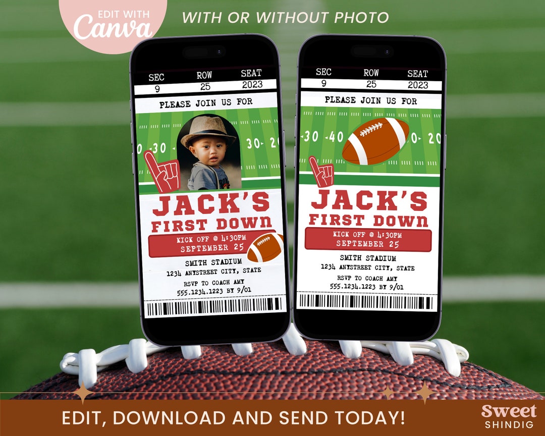Football Ticket Birthday Invitation | Sports Ticket | First Down Party ...