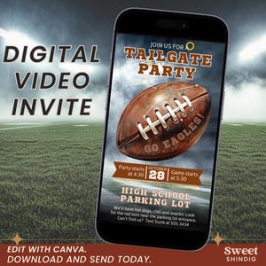 Football Tailgate Party Video Invitation, Tailgate Football Party Invite, Canva