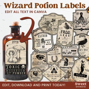 Apothecary Labels Editable, Witch Apothecary, Halloween Labels, Potion Label, Vintage Style Halloween, Instant Download