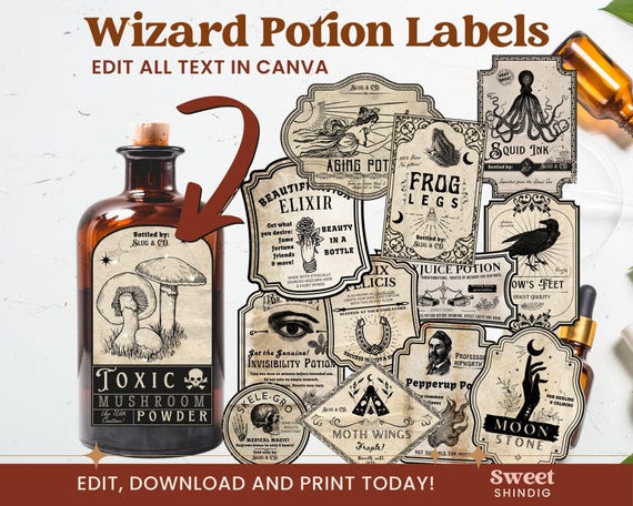 Apothecary Labels Editable, Witch Apothecary, Halloween Labels, Potion Label, Vintage Style Halloween, Instant Download