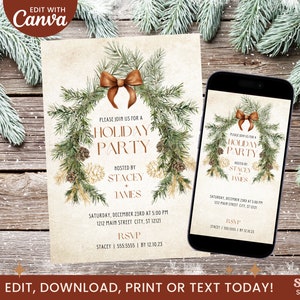 Christmas Holiday Party Downloadable, Holiday Party Invitation, Christmas Invitation Editable, Edit With Canva, 5x7 invite