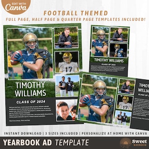Senior Yearbook Ad Template, Football Theme, Yearbook Tribute, Sports Themed, Editable Canva Template