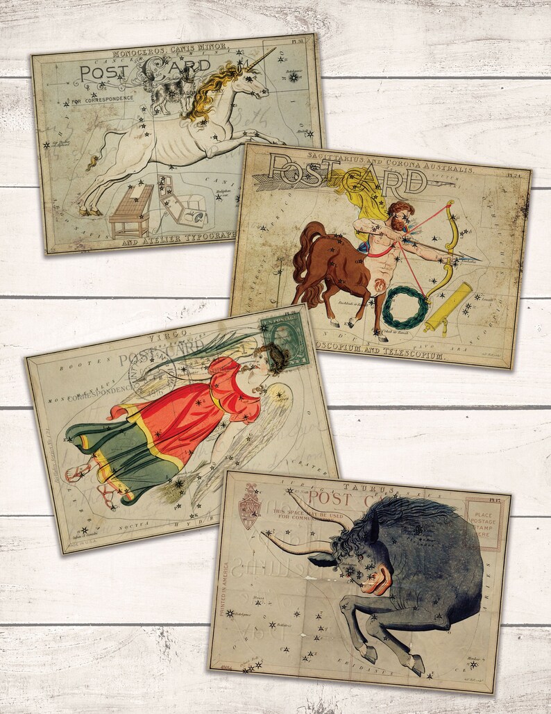 Zodiac Printable Postcards Astrology Chart Cards Etsy