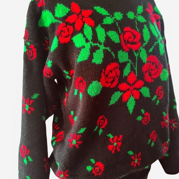 Red Rose Sweater Etsy
