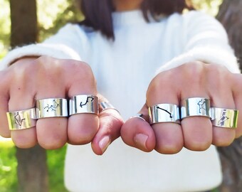 Zodiac constellation ring Zodiac jewelry Celestial jewelry Constellation gemini Zodiac gift Astrology signs Wide ring for women Hand stamped