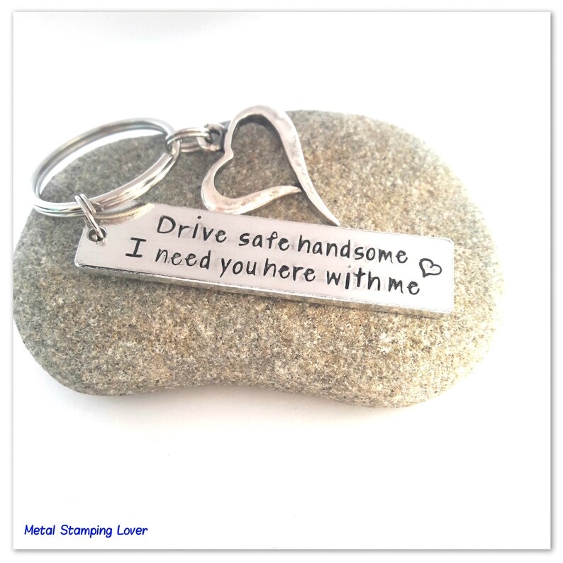 Valentines day gift for him Drive safe keychain I need you here with me Drive safe New driver keyring Boyfriend gift Hand stamped image 6