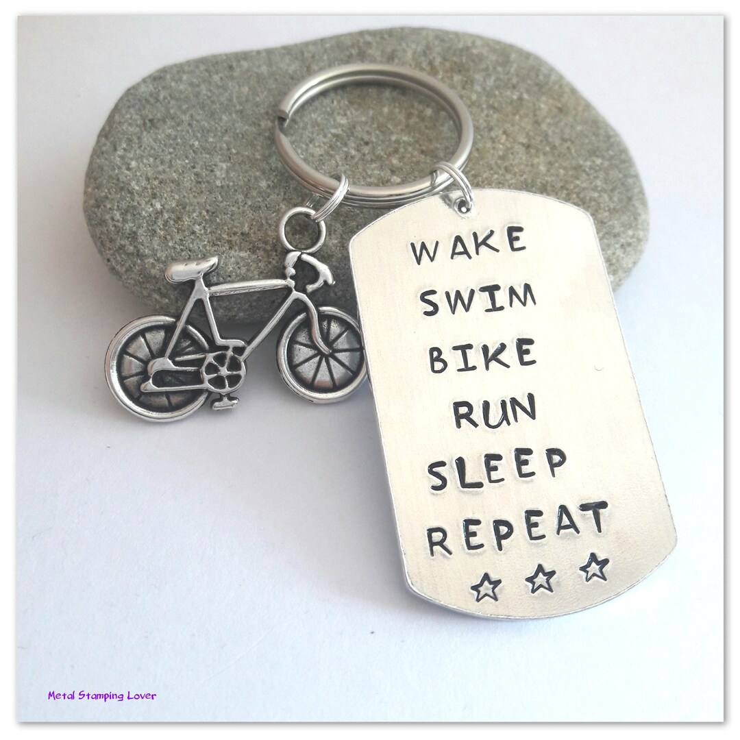 Triathlon Keychain Swim Bike Run Hand Stamped Triathlon Gift Gift for