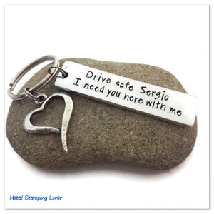 Valentines day gift for him Drive safe keychain I need you here with me Drive safe New driver keyring Boyfriend gift Hand stamped image 4