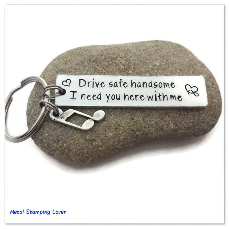 Valentines day gift for him Drive safe keychain I need you here with me Drive safe New driver keyring Boyfriend gift Hand stamped image 3