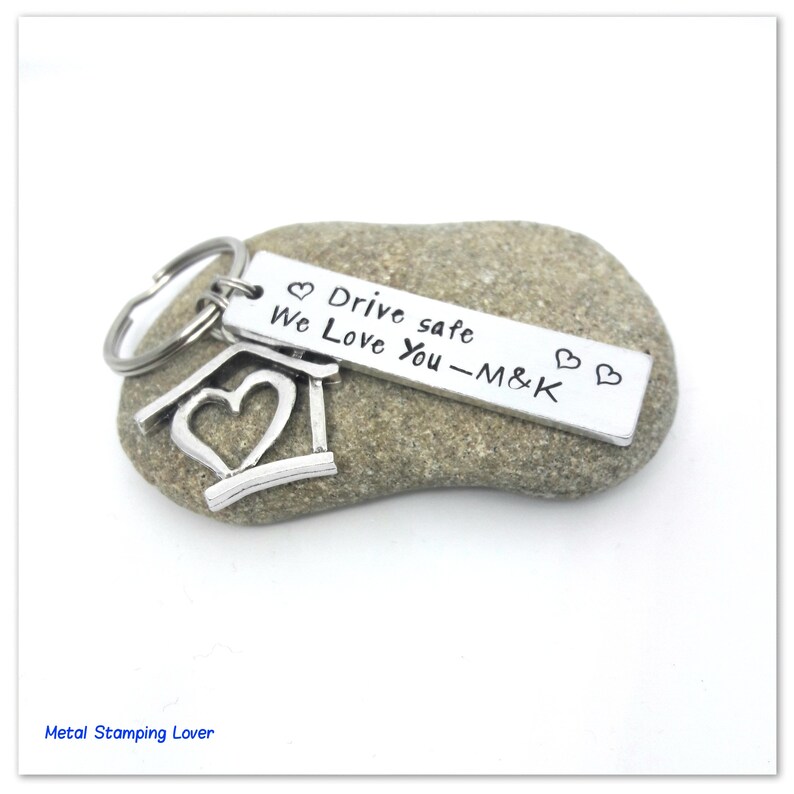 Valentines day gift for him Drive safe keychain I need you here with me Drive safe New driver keyring Boyfriend gift Hand stamped image 7