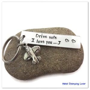 Valentines day gift for him Drive safe keychain I need you here with me Drive safe New driver keyring Boyfriend gift Hand stamped image 9
