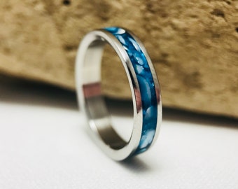 Cremation Ring - Oyster Inlay - Ocean Blue - Cremation Jewelry - Oyster Shell - Ashes Ring - Bereavement Jewelry - Cremate Ring