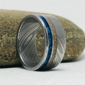 Cremation Ring - Damascus Steel Ring - Oyster Shell Ring - Stainless Damascus Twist Pattern