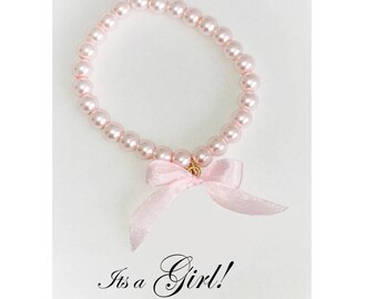Pink Pearl Bracelet, Girls pink Bracelet, Baby Bracelet, It's a Girl, Baby Shower Jewelry