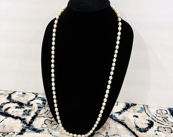 Freshwater Pearl Necklace, Sterling Silver Clasp, Hierloom AAA Genuine Pearl Necklace, Silk Cord Hand Knotted