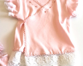 Coming Home Baby, Pima Organic Cotton, Hand Embroidered Rosettes, English Lace, Pink Dress, Little One Top, Soft, Baby Shower Gift