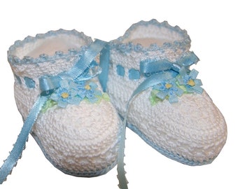 Blue Baby Booties, Crochet Baby Booties, Flower Baby shoes, Crochet Baby, Crochet Booties