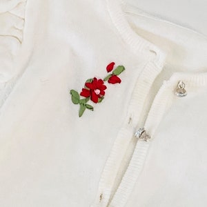Victorian Girls White/Cream Cotton Sweater Rhinestone Sweater Hand Silk Embroidered Flower Silk Bow image 3