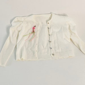 Victorian Girls White/Cream Cotton Sweater Rhinestone Sweater Hand Silk Embroidered Flower Silk Bow image 6