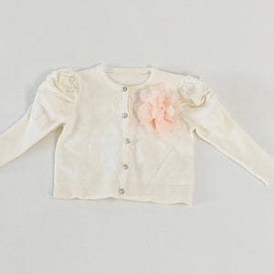 Victorian Girls White/Cream Cotton Sweater Rhinestone Sweater Hand Silk Embroidered Flower Silk Bow image 1