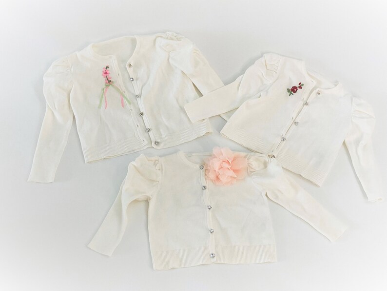 Victorian Girls White/Cream Cotton Sweater Rhinestone Sweater Hand Silk Embroidered Flower Silk Bow image 4