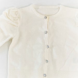 Victorian Girls White/Cream Cotton Sweater Rhinestone Sweater Hand Silk Embroidered Flower Silk Bow image 2